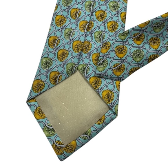 ALTEA Blue/Yellow/Green Lemon Silk LUXURY Tie ITALY - Picture 4 of 4